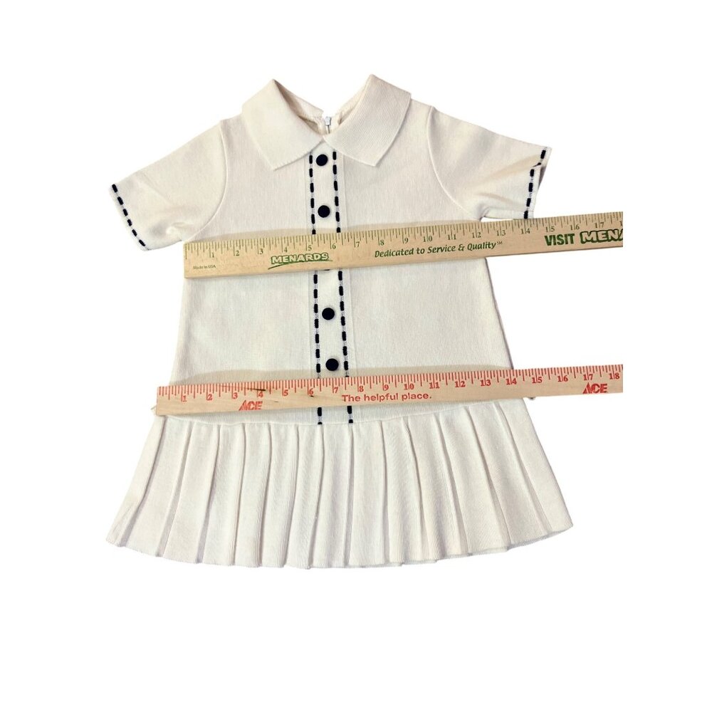 Vintage Knitis Simo Little Girls Knit Dress Size 4 Cream Blue Pleated Used - Picture 10 of 15